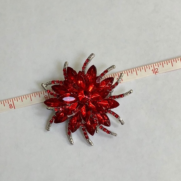 Large Red Rhinestone Flower Brooch - Picture 6 of 14